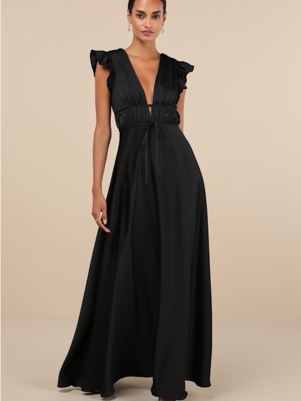 NWT Lulus Satin Ruffled Maxi Dress XS Bridesmaid Dress, Wedding Guest